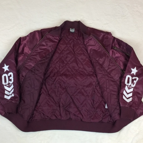 EUC Yankees Burgundy Satin Quilted Bomber Jacket - Picture 5 of 8